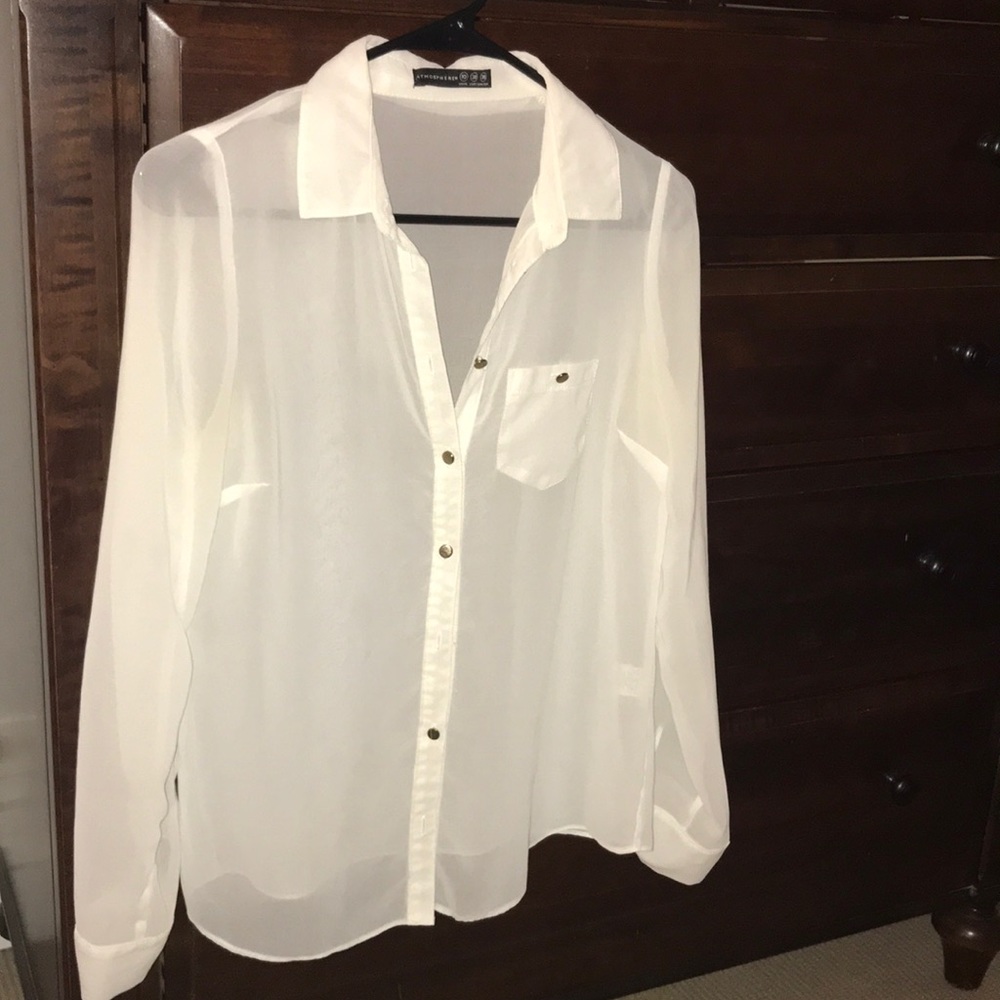 Cream chiffon shirt with gold buttons